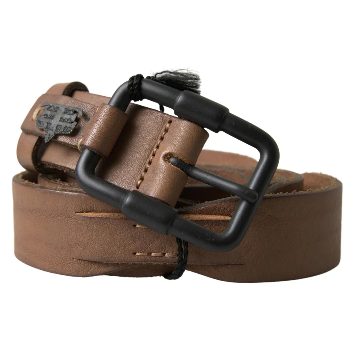 Sleek Ermanno Scervino Waist Belt Brown Leather with Black Metal Buckle