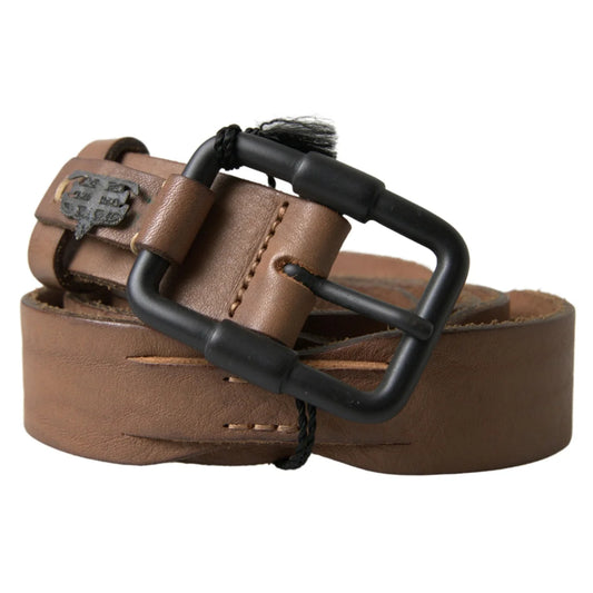 Sleek Ermanno Scervino Waist Belt Brown Leather with Black Metal Buckle