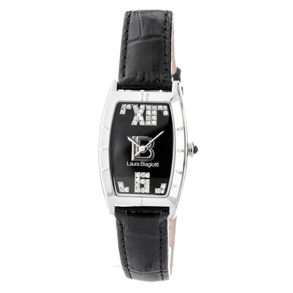 Sleek Silver Analog Watch Black Leather Band for Stylish Clothing Laura Biagiotti