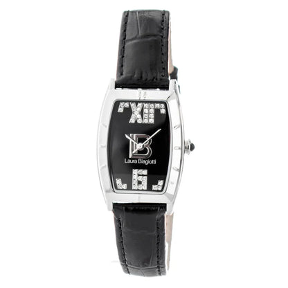 Sleek Silver Analog Watch Black Leather Band for Stylish Clothing Laura Biagiotti