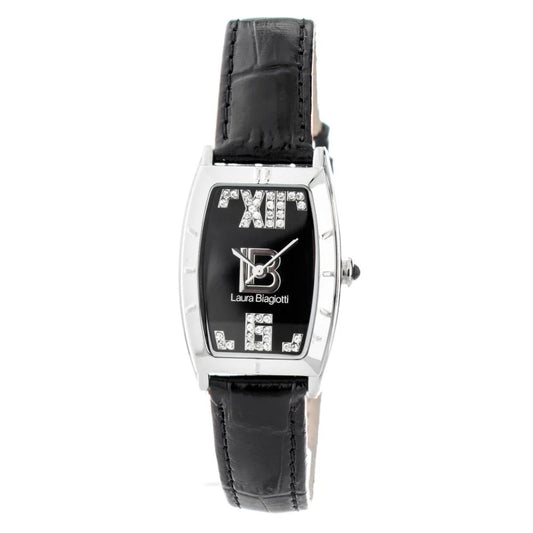 Sleek Silver Analog Watch Black Leather Band for Stylish Clothing Laura Biagiotti