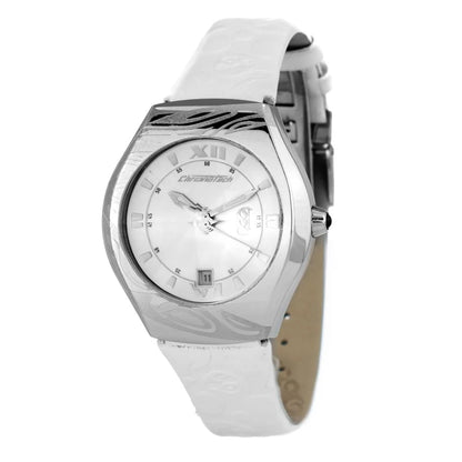 Sleek Silver Quartz Watch with White Leather for Stylish Clothing Chronotech