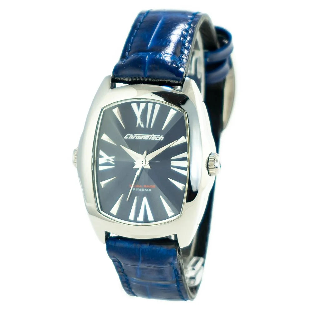 Sleek Silver Steel Quartz Watch with Black Leather Band for Stylish Clothing Chronotech
