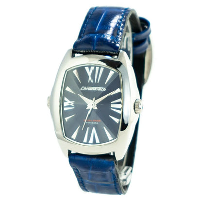 Sleek Silver Steel Quartz Watch with Black Leather Band for Stylish Clothing Chronotech