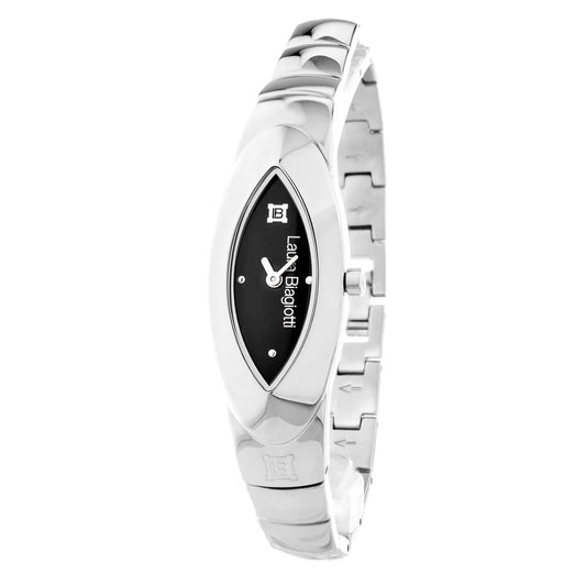Sleek Stainless Steel Silvered Quartz Watch with Black Dial 18MM Laura Biagiotti