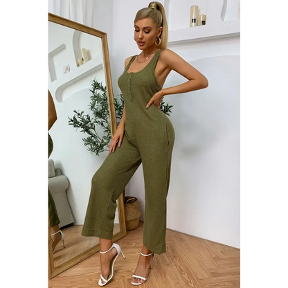 Elevate Your Style with Our Exquisite Sleeveless Straight Leg Jumpsuit Clothing Tops Trendsi