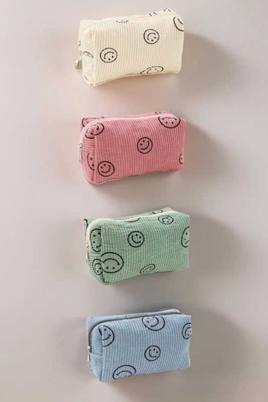 Trendsi Bags Crossbody - Whimsical Smiley Face Corduroy Cosmetic Pouch in Soft