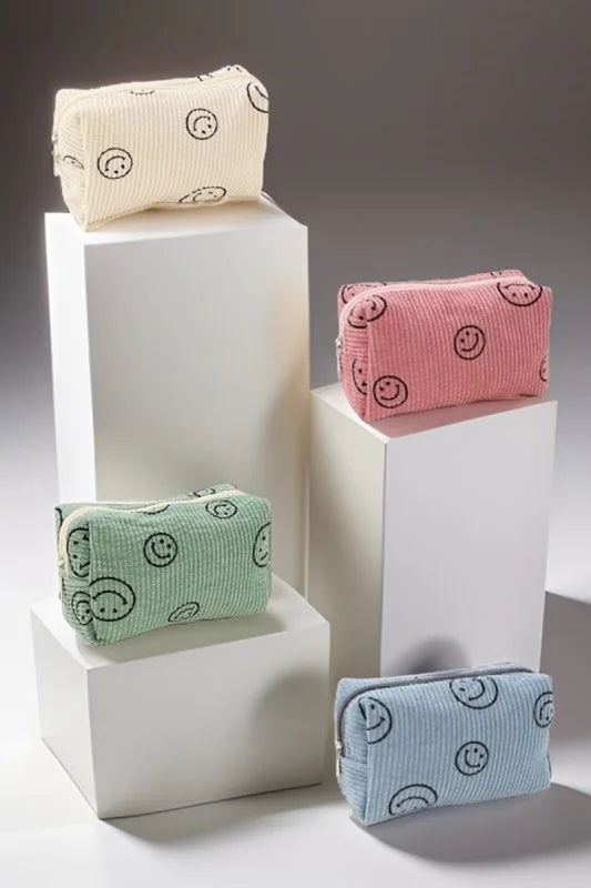 Trendsi Bags Crossbody - Whimsical Smiley Face Corduroy Cosmetic Pouch in Soft