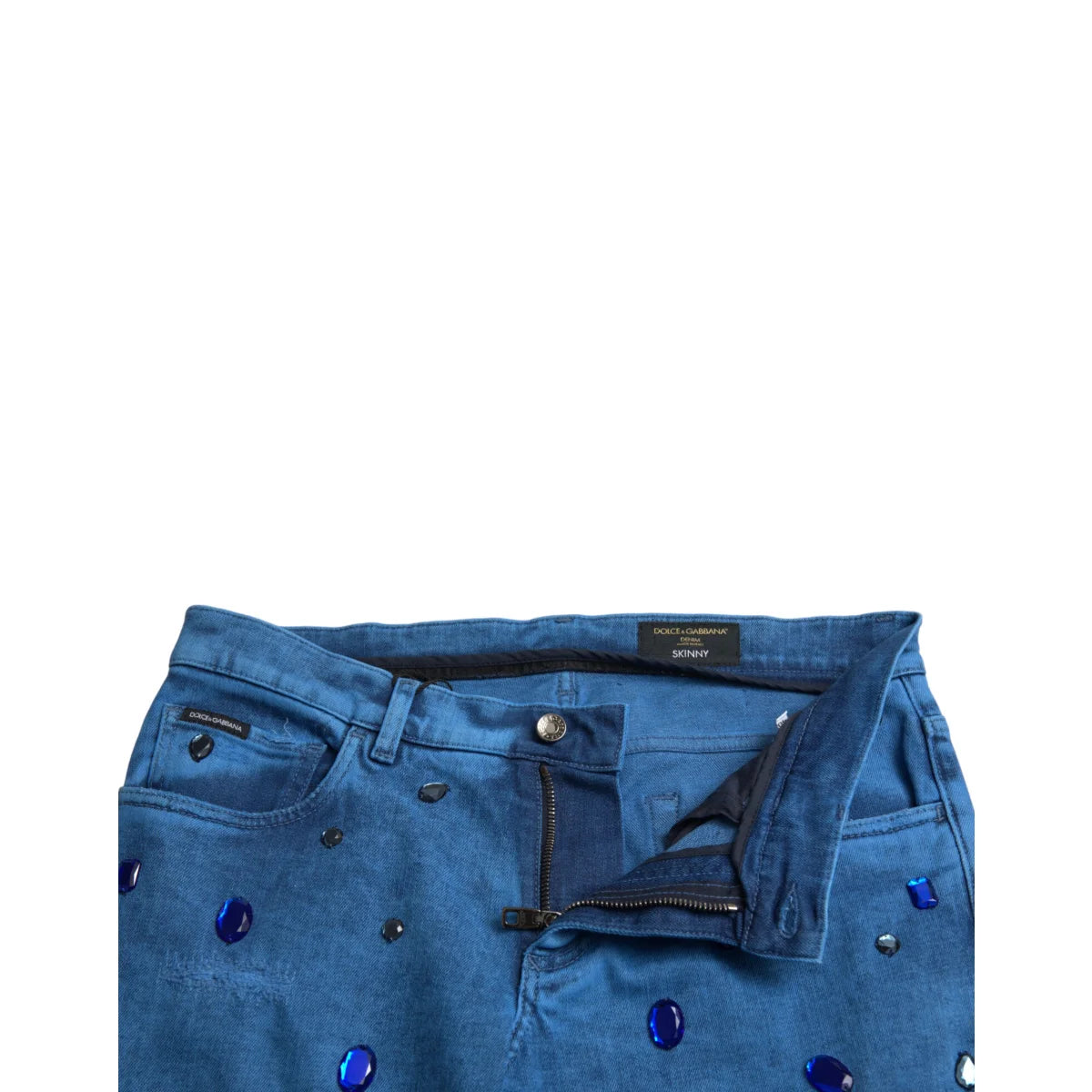Sparkling Dolce Gabbana Crystal Skinny Denim Jeans with Logo Details &