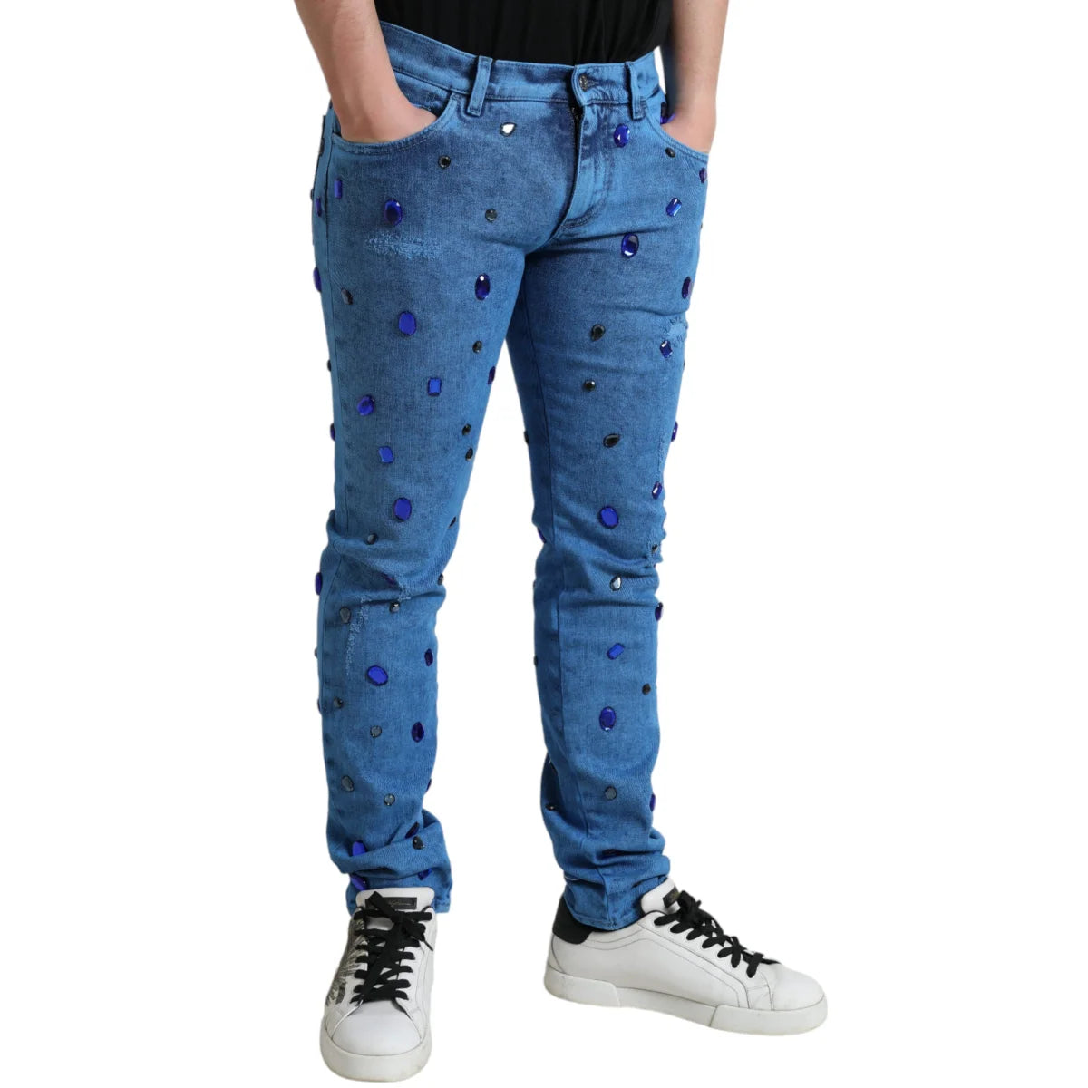 Sparkling Dolce Gabbana Crystal Skinny Denim Jeans with Logo Details &