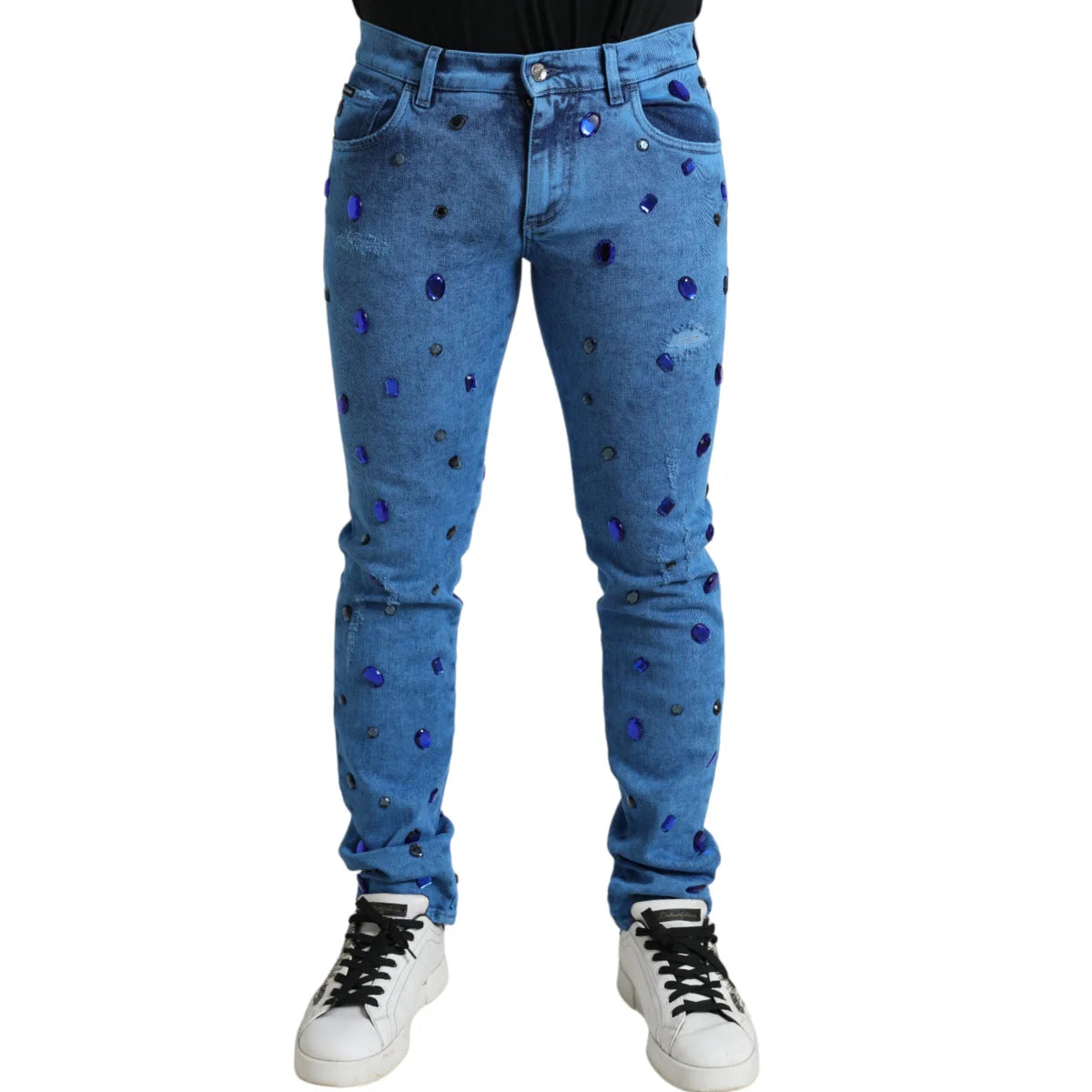 Sparkling Dolce Gabbana Crystal Skinny Denim Jeans with Logo Details &