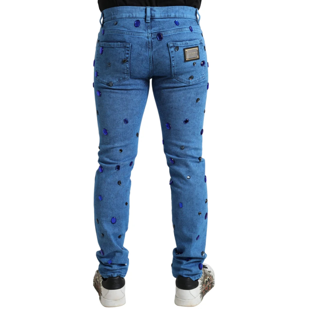 Sparkling Dolce Gabbana Crystal Skinny Denim Jeans with Logo Details &