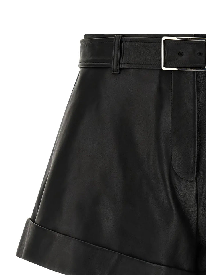 Sportmax Black Lamb Leather Bermuda Shorts