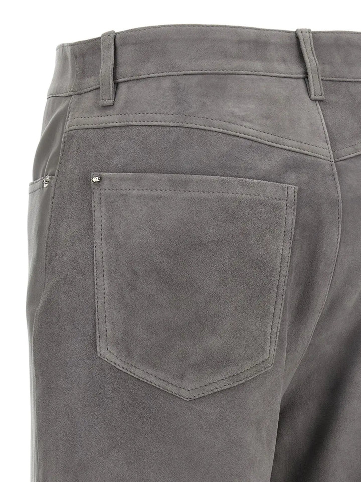 Sportmax Gray Lamb Leather Casual Pants