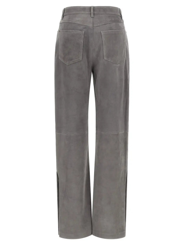 Sportmax Gray Lamb Leather Casual Pants