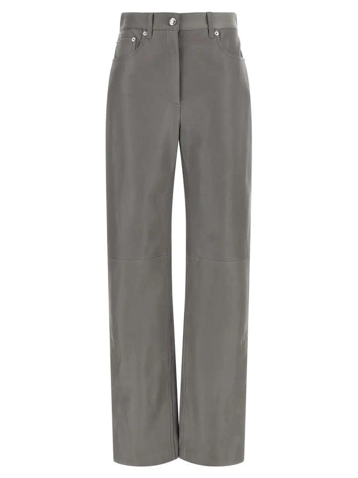 Sportmax Gray Lamb Leather Casual Pants