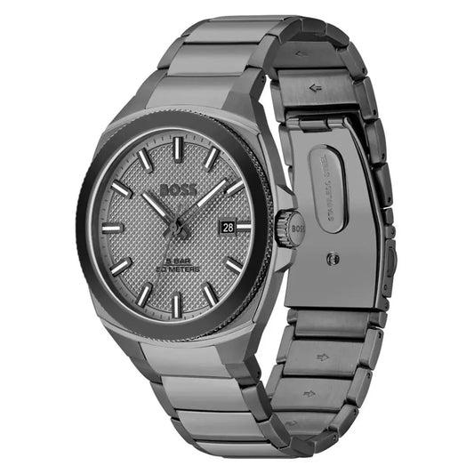 Stainless Steel Grey Quartz Watch 41MM Mineral Glass 5ATM Hugo Boss