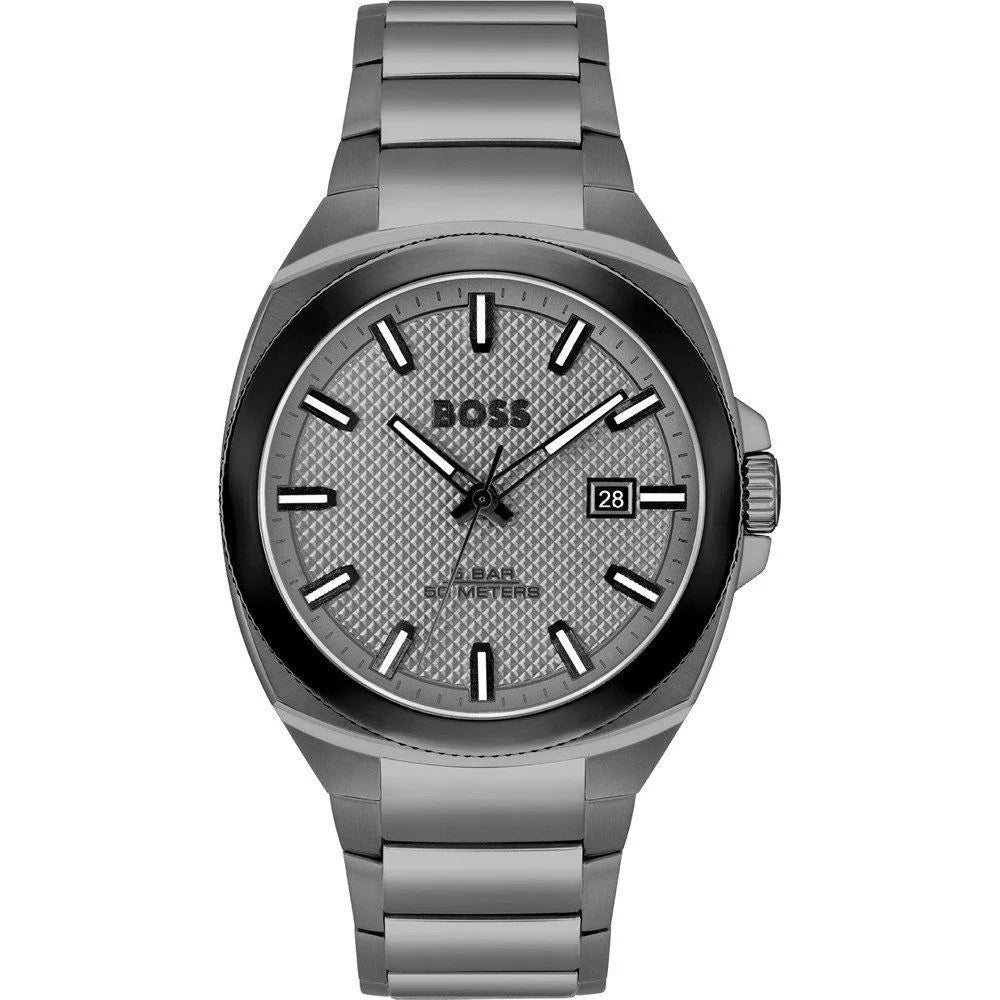 Stainless Steel Grey Quartz Watch 41MM Mineral Glass 5ATM Hugo Boss