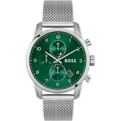 Stainless Steel Silver Quartz Watch with Green Dial 50M Water Resistant Hugo Boss