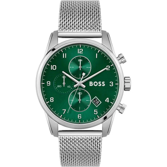 Stainless Steel Silver Quartz Watch with Green Dial 50M Water Resistant Hugo Boss