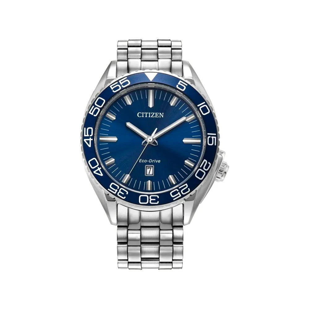 Stainless Steel Solar Watch with Blue Dial and Sapphire Glass Citizen