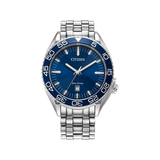 Stainless Steel Solar Watch with Blue Dial and Sapphire Glass Citizen