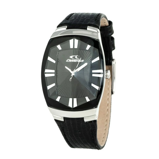 Steel and Leather Black Analog Watch for Stylish Clothing Lovers Chronotech