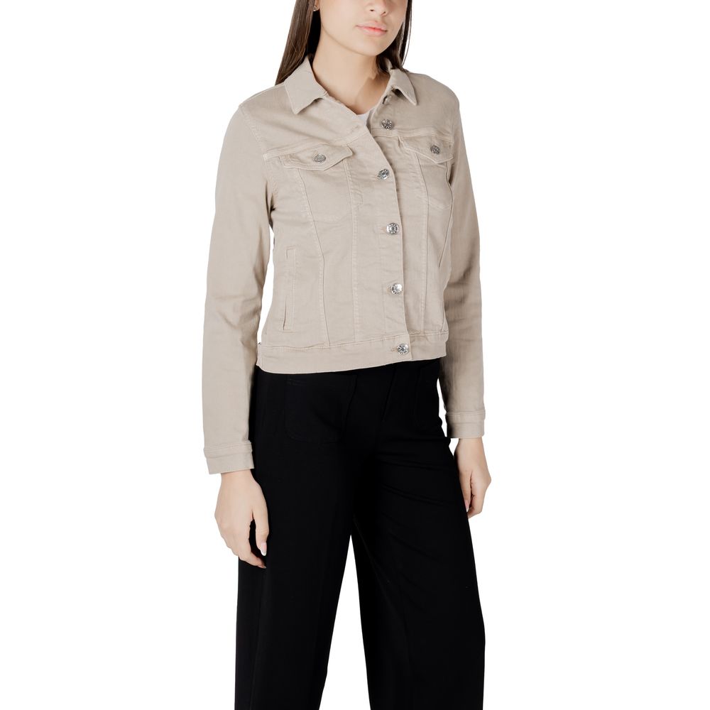 Street One Trucker Jackets - Beige Cotton Denim Jacket