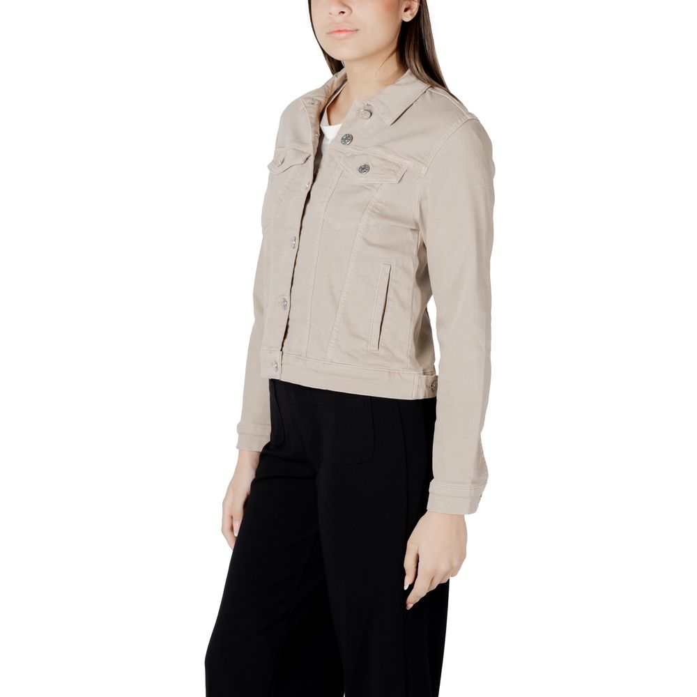 Street One Trucker Jackets - Beige Cotton Denim Jacket