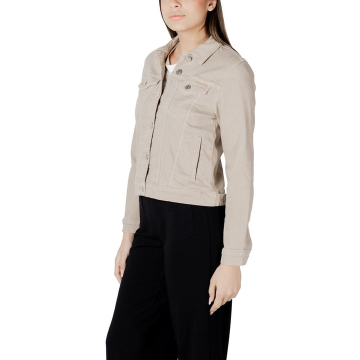 Street One Trucker Jackets - Beige Cotton Denim Jacket