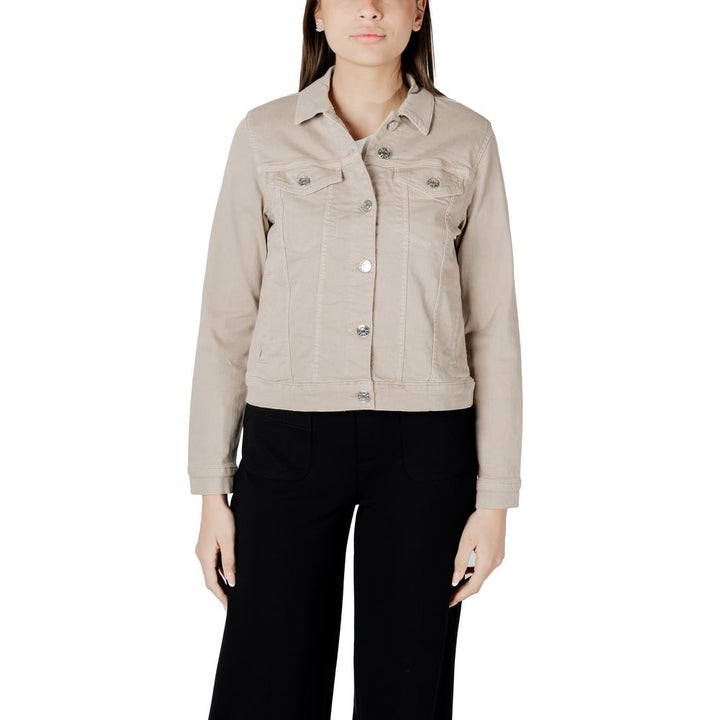 Street One Trucker Jackets - Beige Cotton Denim Jacket
