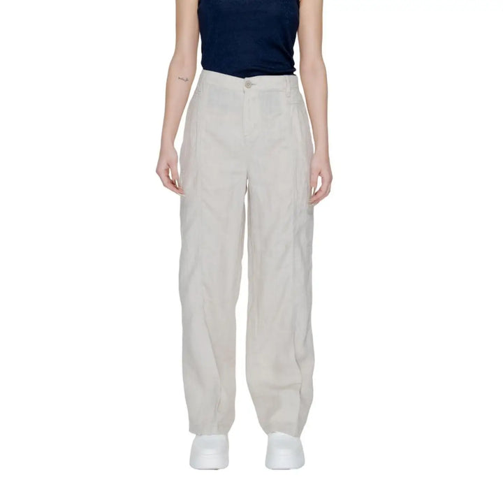 Street One Beige Linen Flared Pants