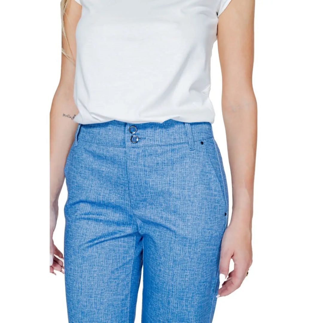 Street One Blue Polyester Casual Pants