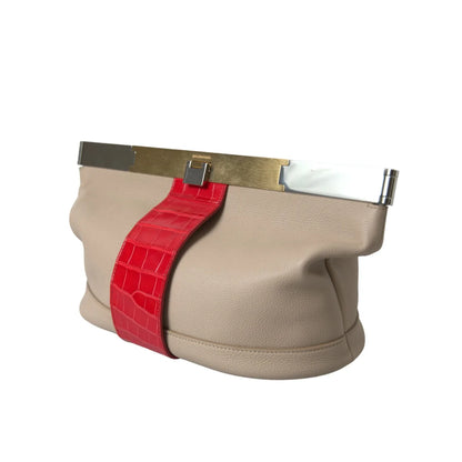 Stunning Balenciaga Two Tone Alligator and Calf Leather Pouch Clutch