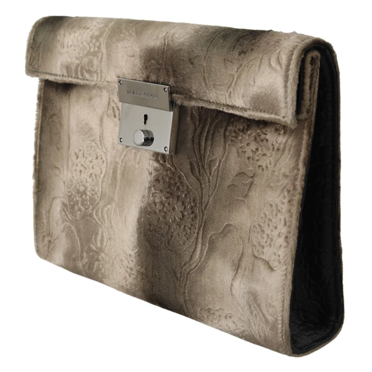 Stunning Beige Velvet Crocodile Print Dolce & Gabbana Bag