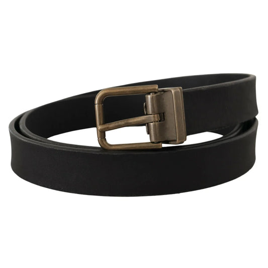 Stunning Dolce Gabbana Black Leather Belt with Vintage Metal Buckle &