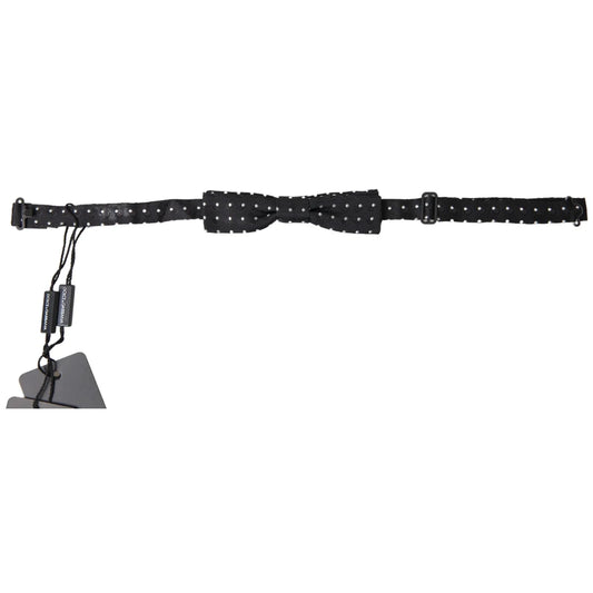 Stunning Dolce Gabbana Black Silk Adjustable Bow Tie With Metal Hook &