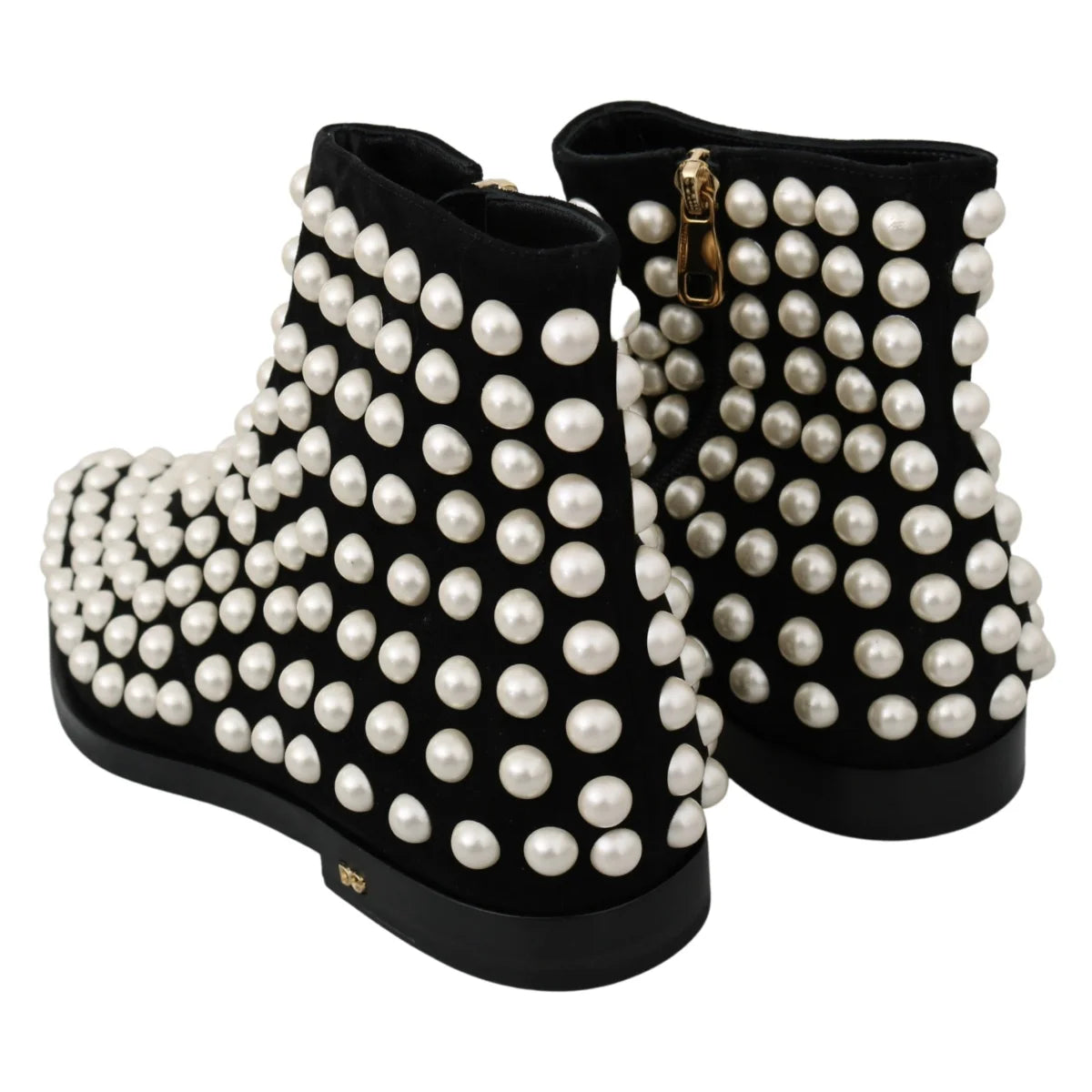 Stunning Dolce Gabbana Black Suede Ankle Boots White Pearls &