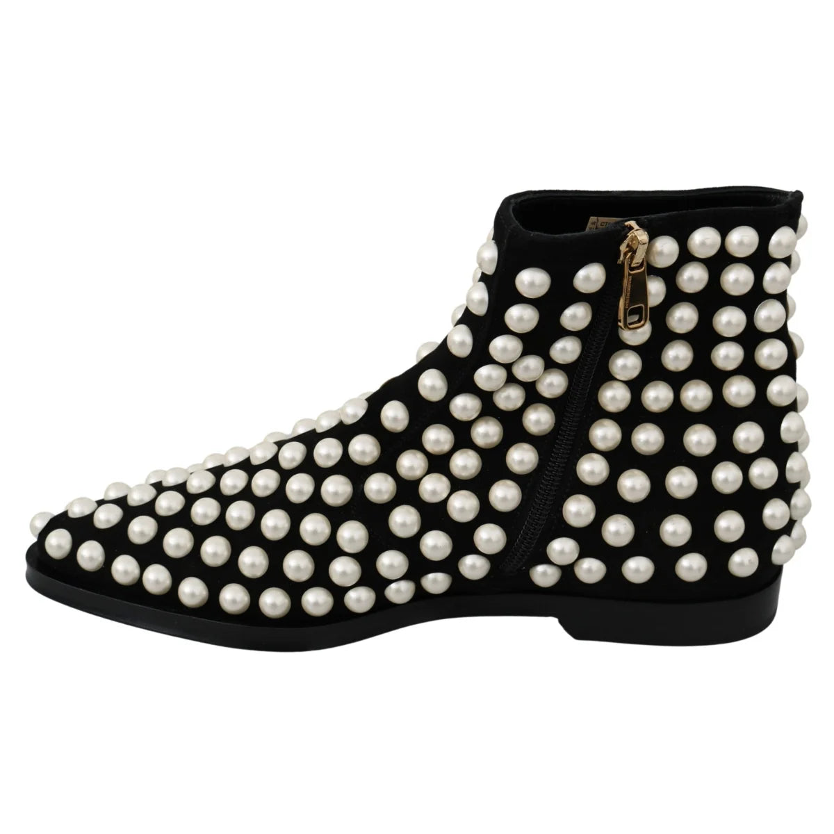 Stunning Dolce Gabbana Black Suede Ankle Boots White Pearls &