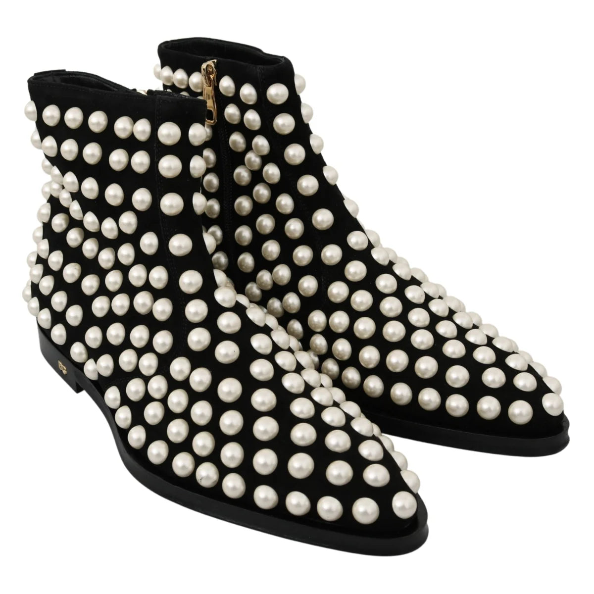 Stunning Dolce Gabbana Black Suede Ankle Boots White Pearls &
