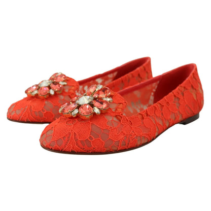 Stunning Dolce and Gabbana Coral Red Taormina Lace Vally Shoes &