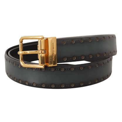 Stunning Dolce & Gabbana Emerald Leather Belt with Brass Buckle