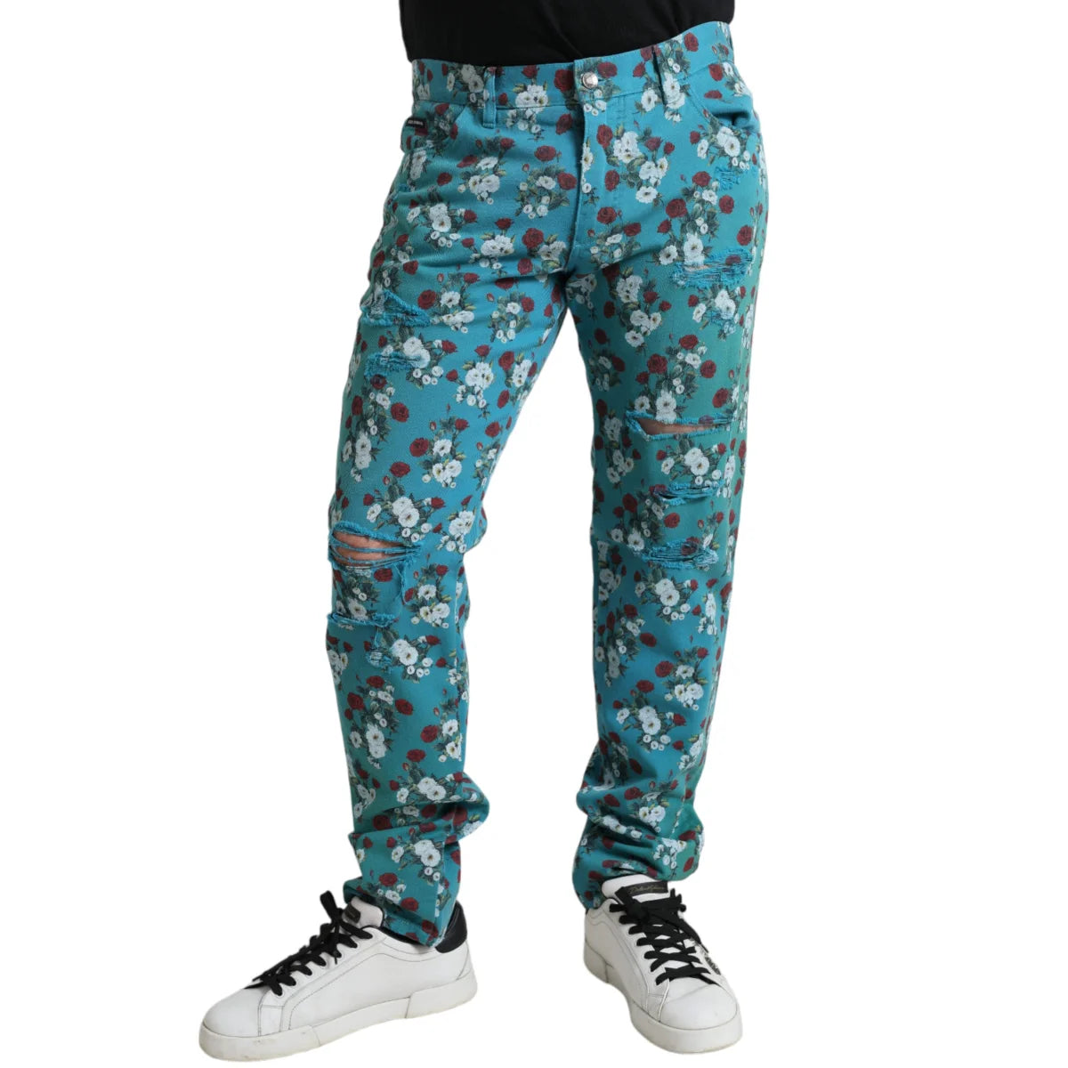 Stunning Dolce Gabbana Floral Skinny Jeans with Button Closure &