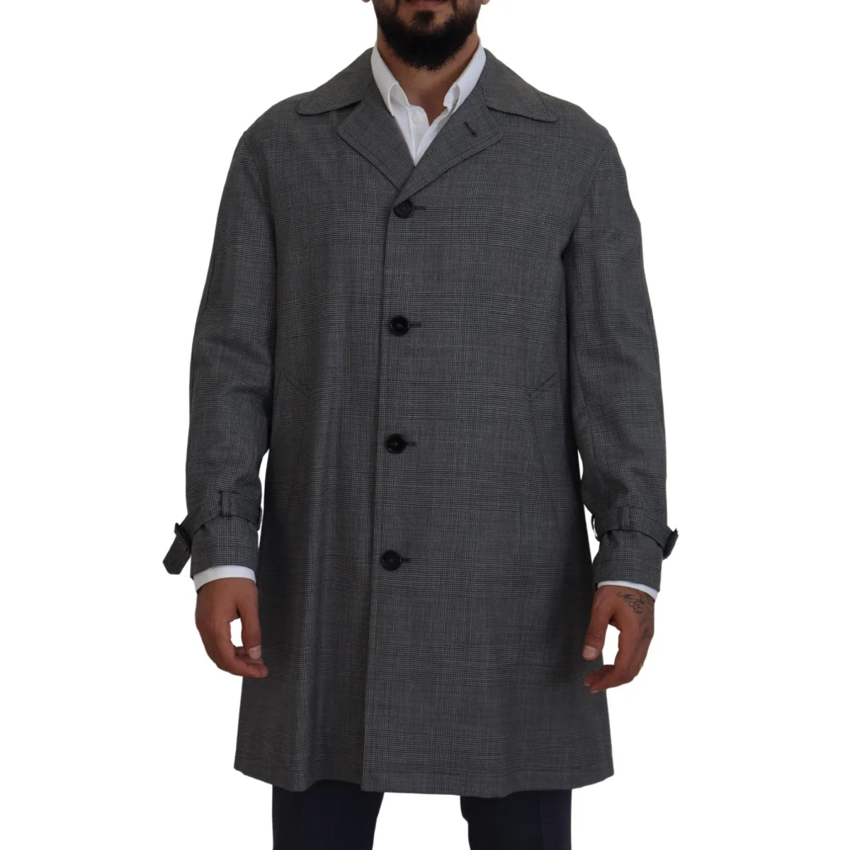 Stunning Dolce Gabbana Gray Plaid Trench Coat Dress &