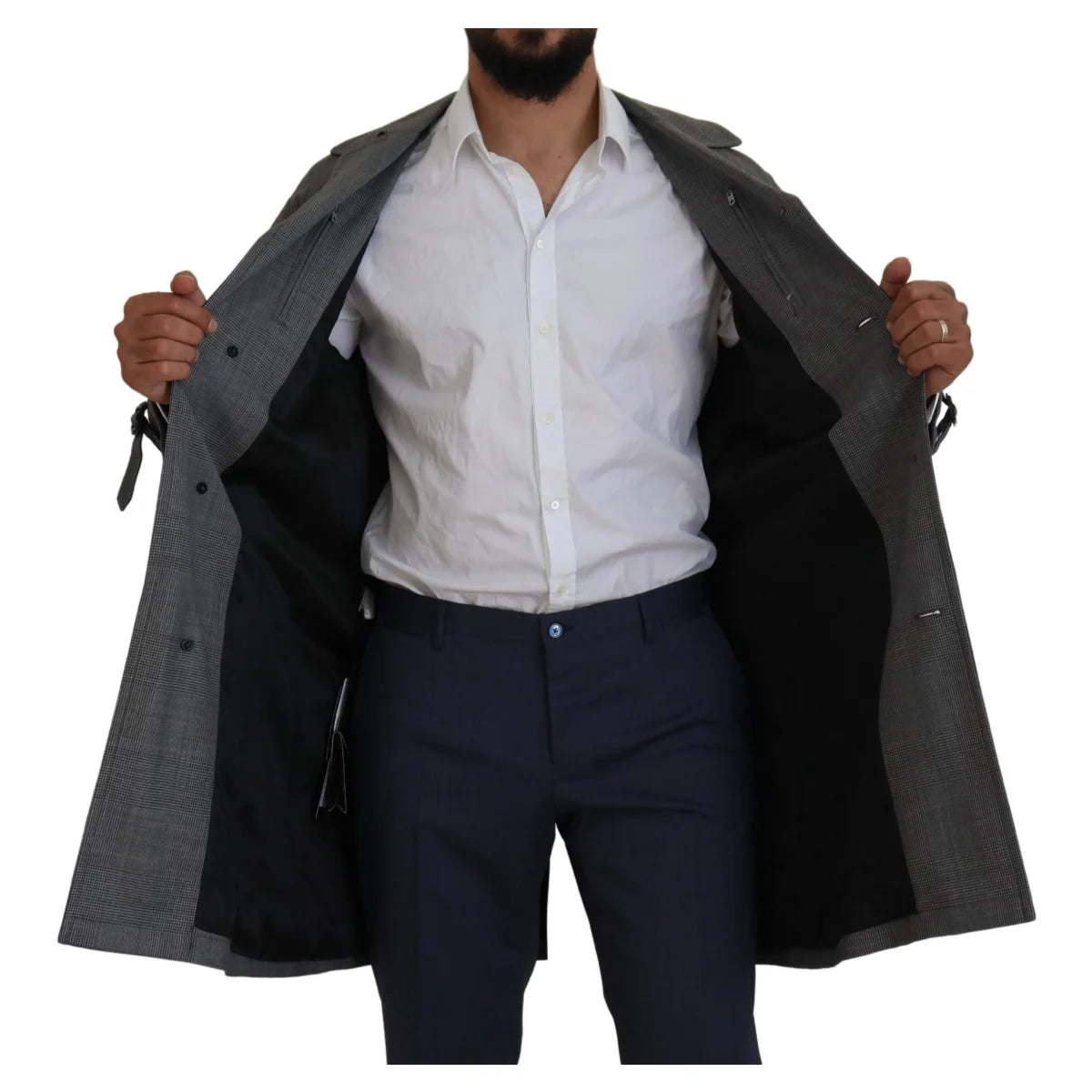 Stunning Dolce Gabbana Gray Plaid Trench Coat Dress &