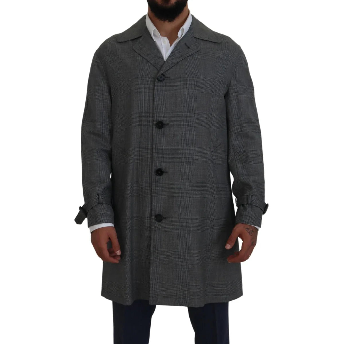 Stunning Dolce Gabbana Gray Plaid Trench Coat Dress &