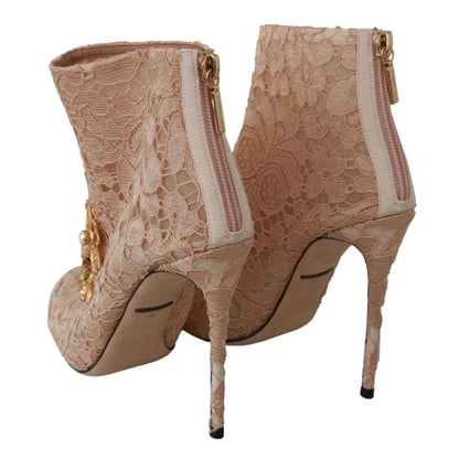 Stunning Dolce Gabbana Light Pink Floral Lace Crystal Booties &