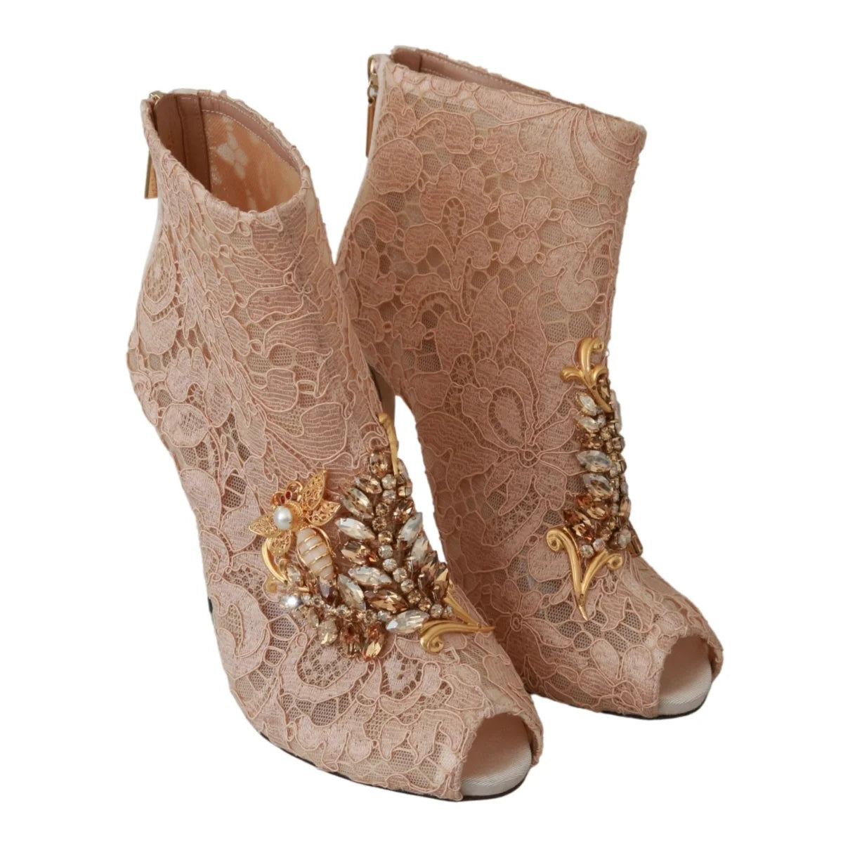 Stunning Dolce Gabbana Light Pink Floral Lace Crystal Booties &