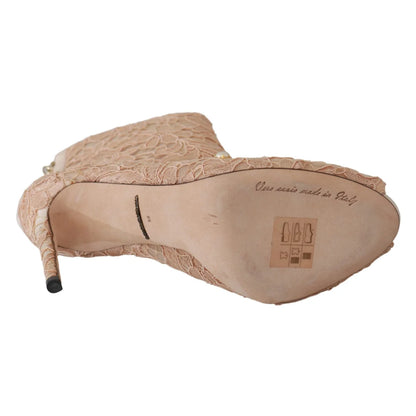 Stunning Dolce Gabbana Light Pink Floral Lace Crystal Booties &