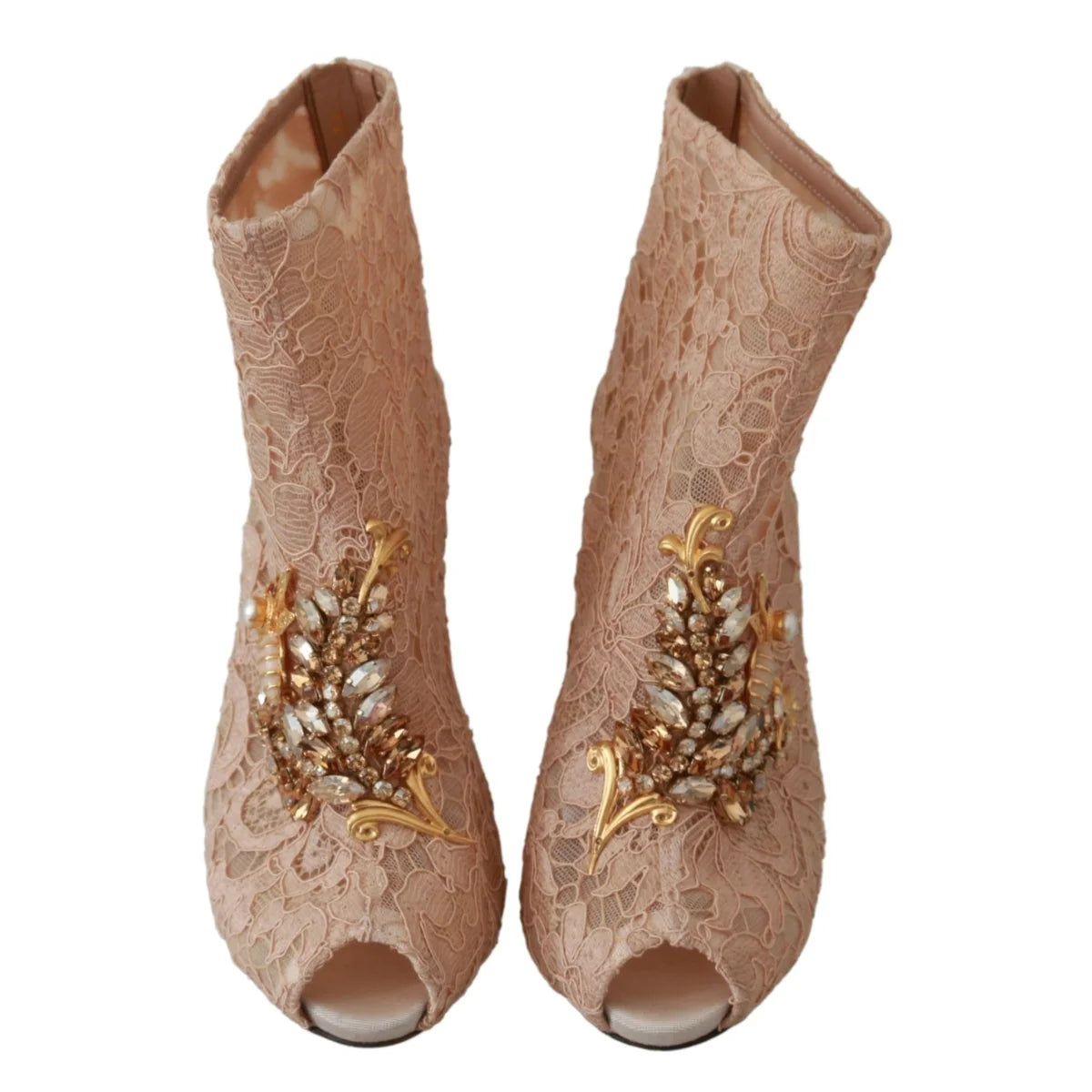 Stunning Dolce Gabbana Light Pink Floral Lace Crystal Booties &